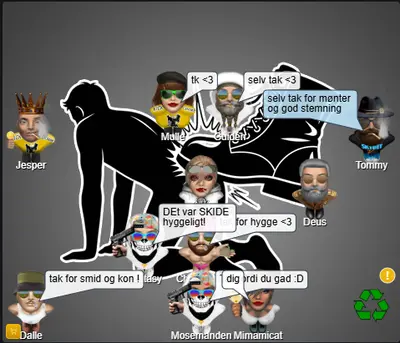 Brugere takker hinanden for en hyggelig aften i Skyskraber – et varmt og venligt dansk chat-fællesskab der minder om de gode gamle dage på Arto og Netstationen